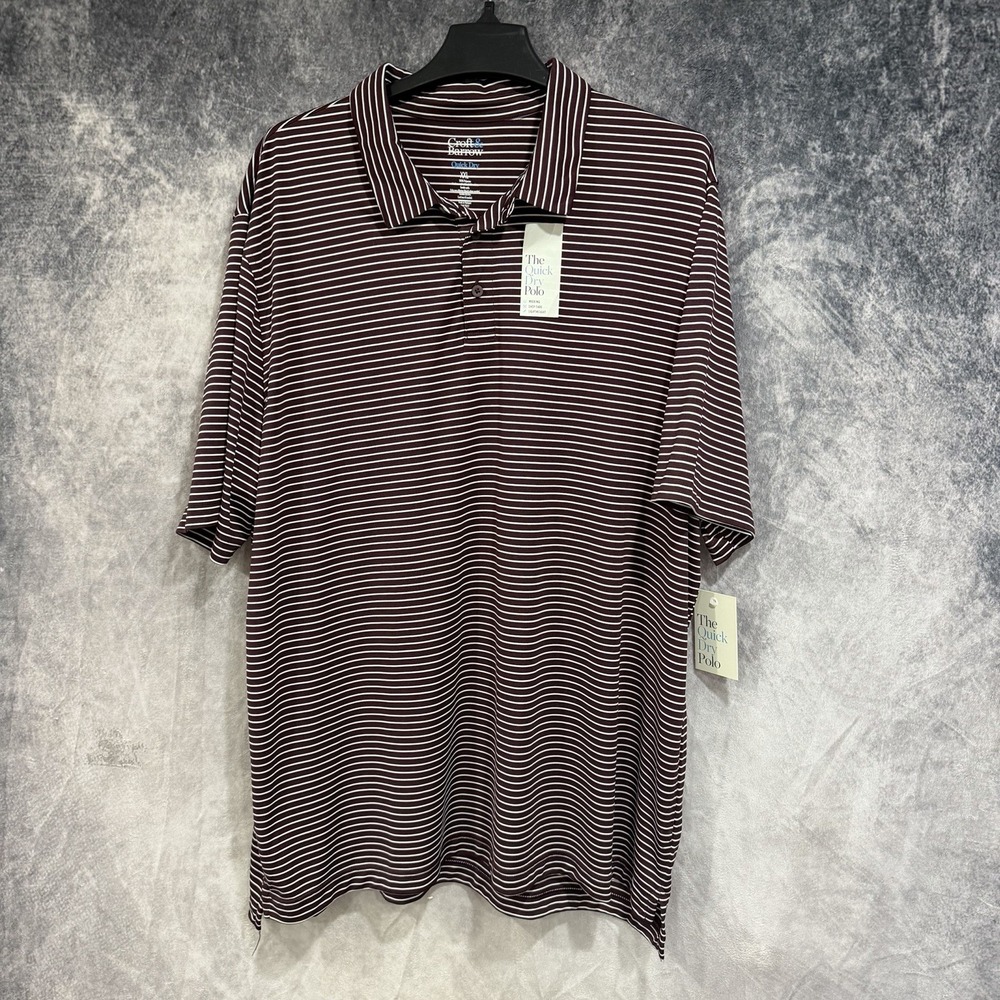 Croft & Barrow Quick Dry Polo Shirt Mens Size XXL Brown Striped Polyester Golf